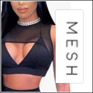 Black Cropped Bikini Mesh Top